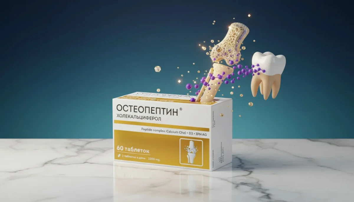 Остеопептин - пептидный биорегулятор для костей с комплексом IPH AG, упаковка 30 таблеток