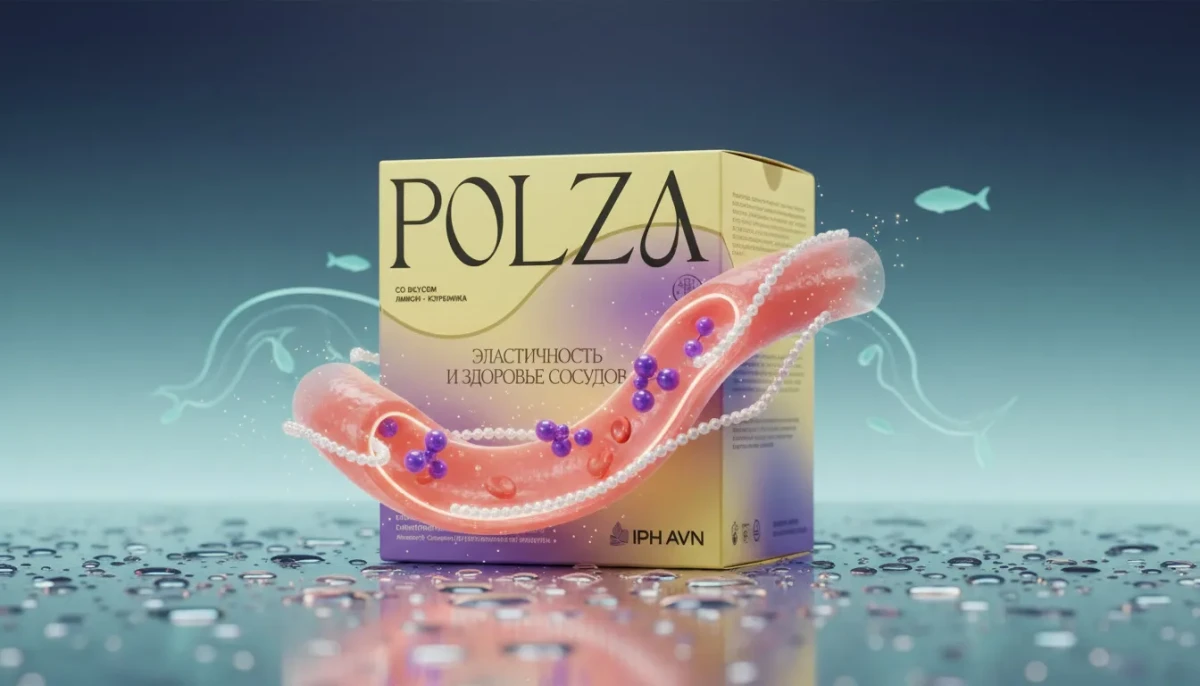 Морской Коллаген для сосудов IPH AVN - MyPolza Морской Коллаген для сосудов MyPolza с пептидом IPH AVN и экстрактом виноградных косточек, 30 саше, вкус лимон-клубника